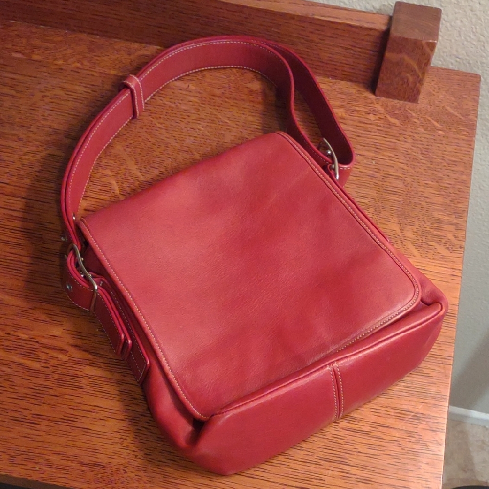 Vintage Coach Red Leather Messenger Bag